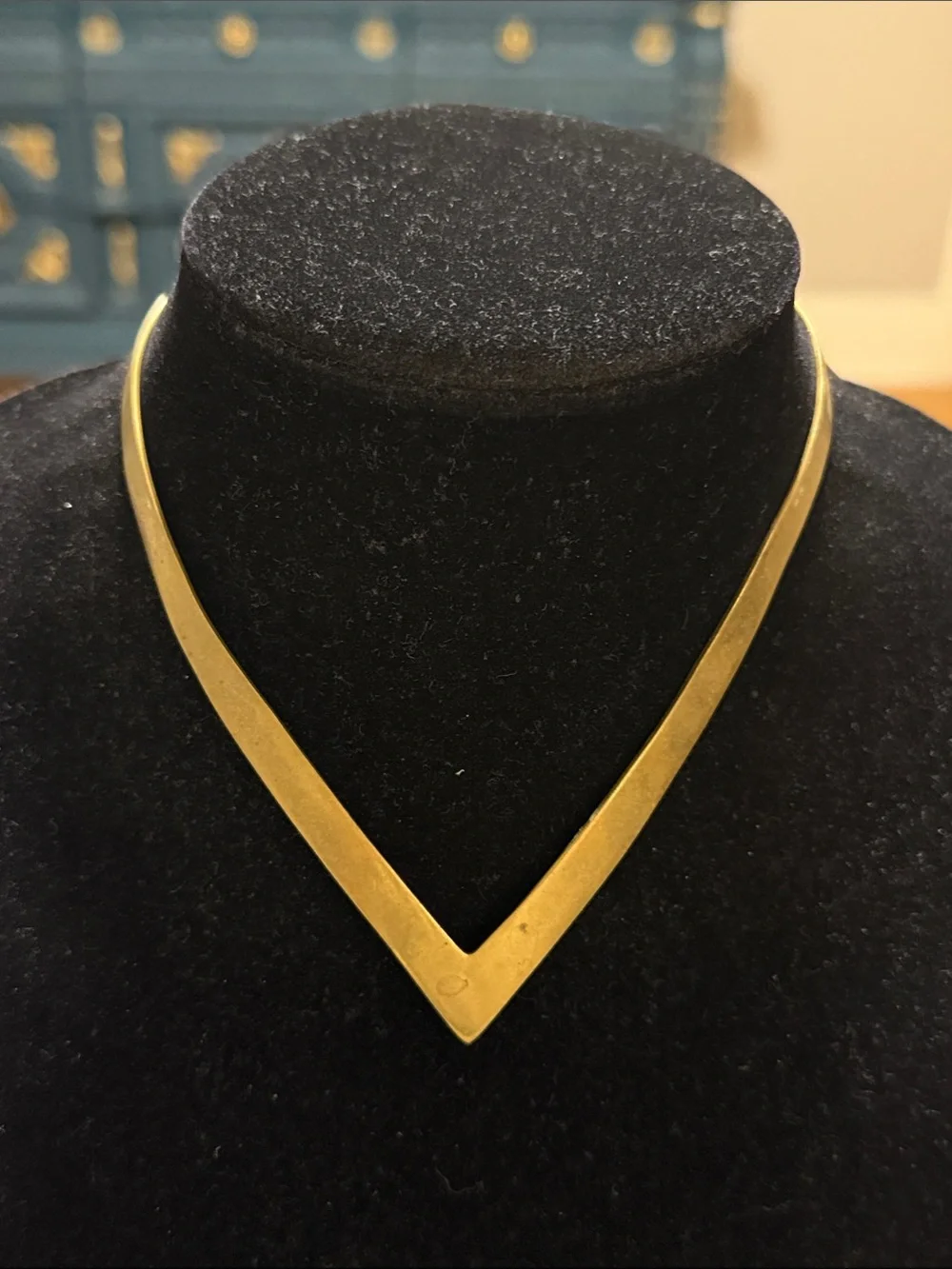 Vintage Gold Tone V Choker Collar Statement Necklace